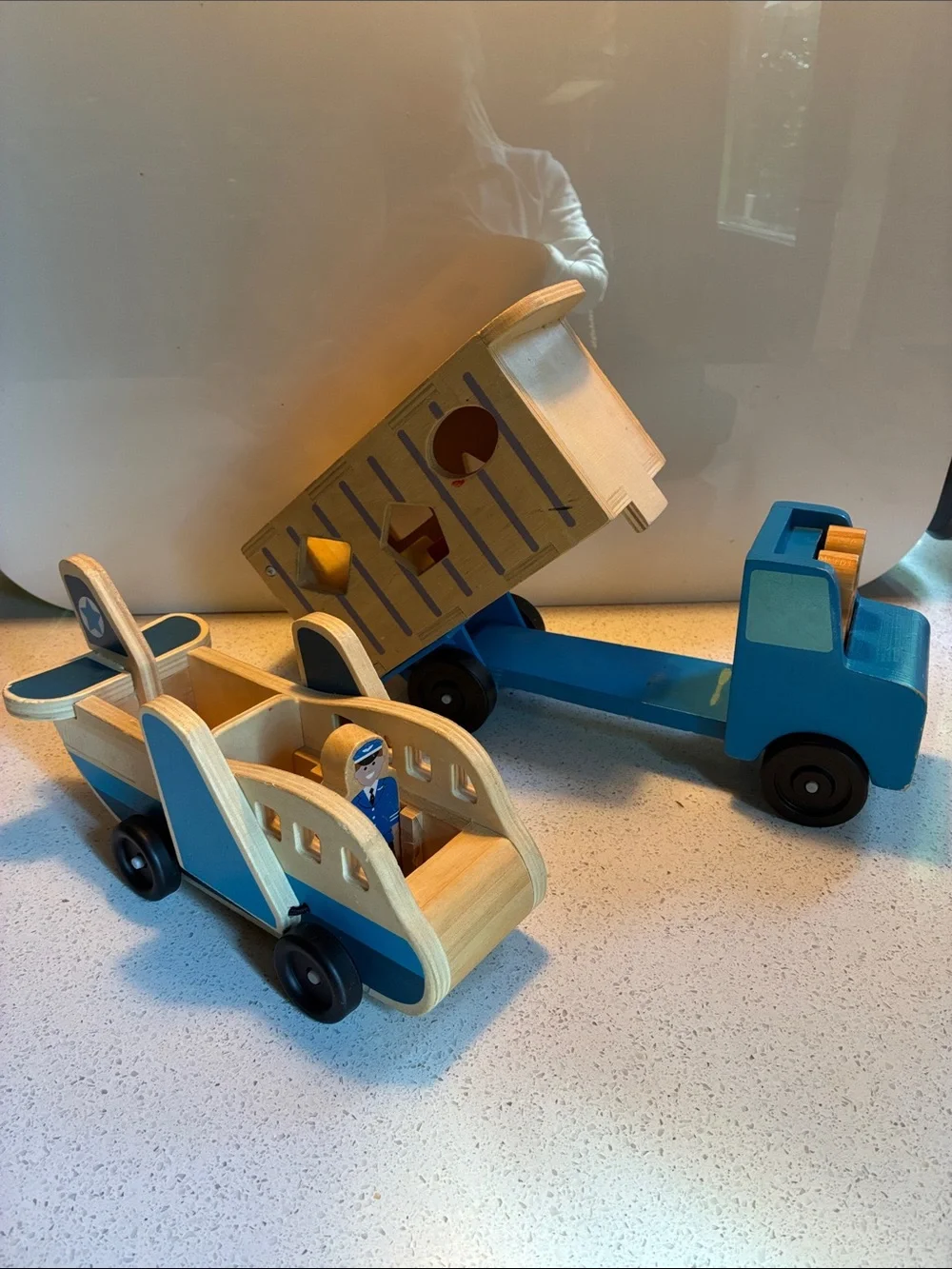 Melissa & Doug Blue Wooden Airplane and Shape-Sorting Truck Set